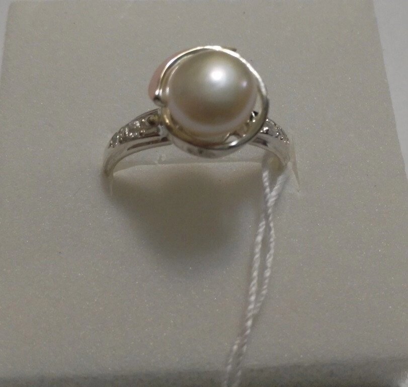 Кільце з перлами і циркону з срібла і золота Бусинка, 18 розмір від компанії Silver Sea - фото 1