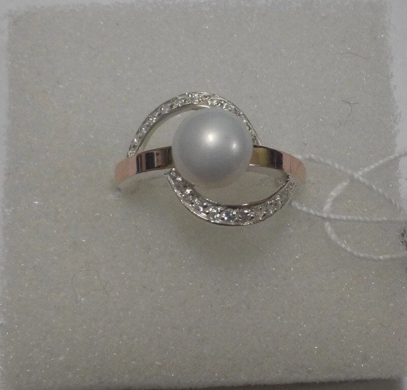 Кільце з перлами і циркону з срібла і золота Вега, 17,5 розмір від компанії Silver Sea - фото 1