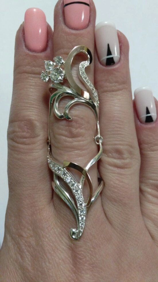 Кільце зі срібла і золота на весь палець Магнолія від компанії Silver Sea - фото 1