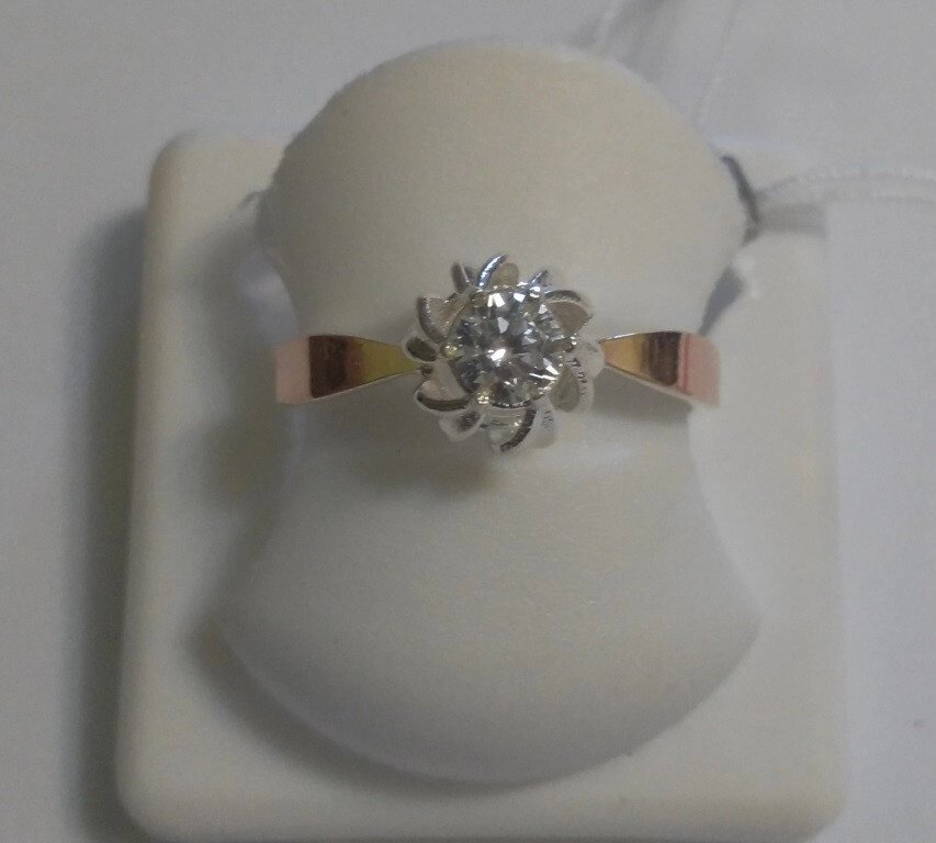 Кольцо з цирконом із срібла і золота золота Аурика, 17,5 размер від компанії Silver Sea - фото 1