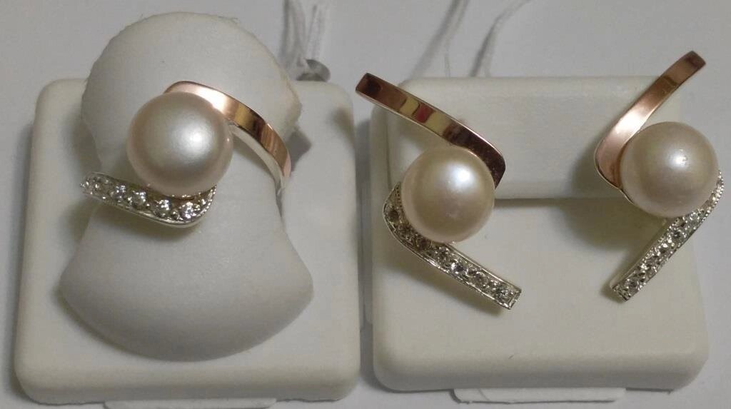Комплект Франческа зі срібла і золота з перлами від компанії Silver Sea - фото 1