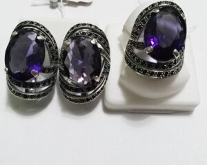 Комплект срібний Велич з великим фіолетовим каменем