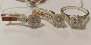 Комплект женский серебряный кольцо и серьги с золотом и цирконием Лель