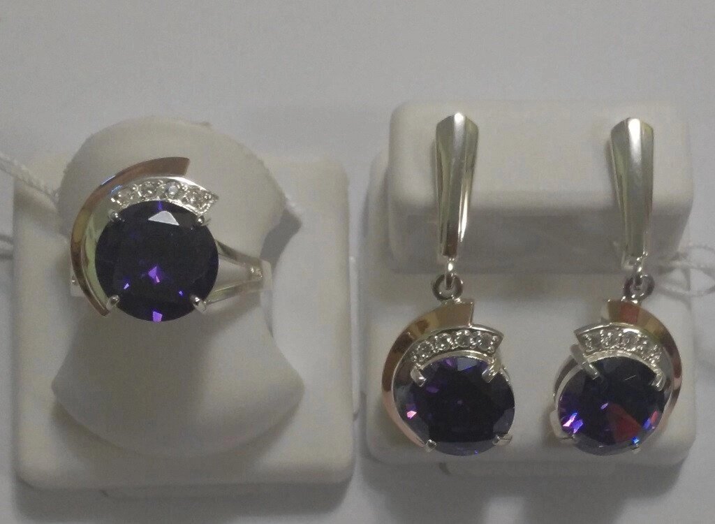 Комплект зі срібла і золота з фіолетовим каменем Сабріна від компанії Silver Sea - фото 1