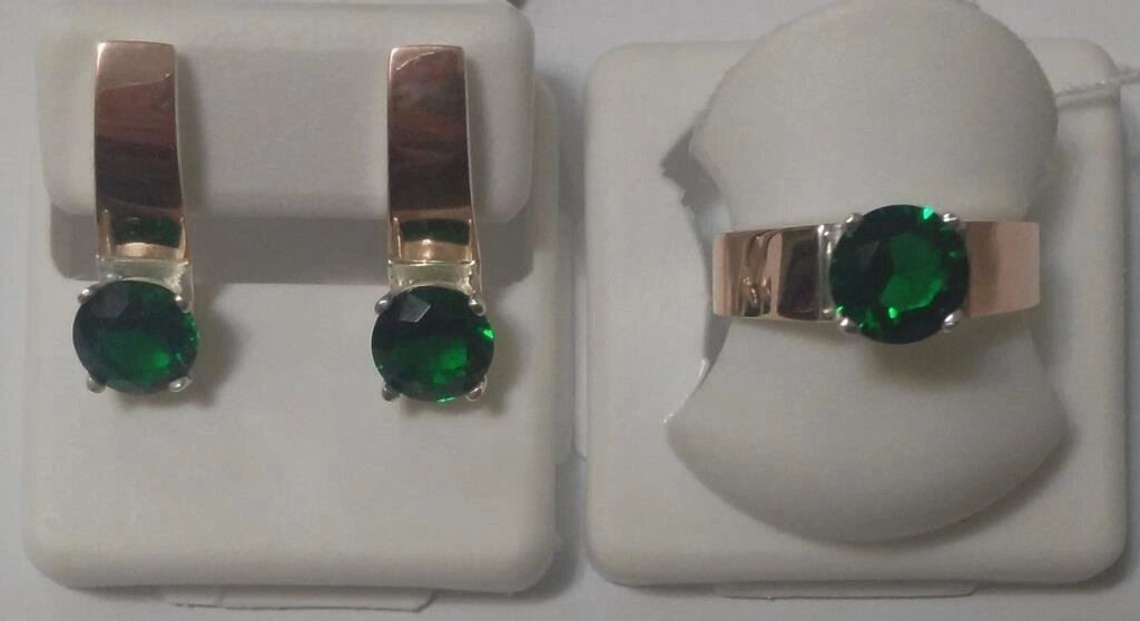 Комплект зі ссрібла та золота з зеленим каменем Орион від компанії Silver Sea - фото 1