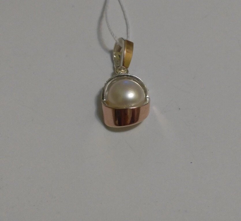 Кулон зі срібла з золотом і перлами Секрет від компанії Silver Sea - фото 1