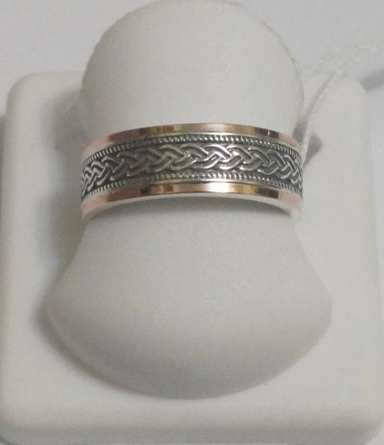 Обручка з срібла Колос з золотом і чорнінням від компанії Silver Sea - фото 1