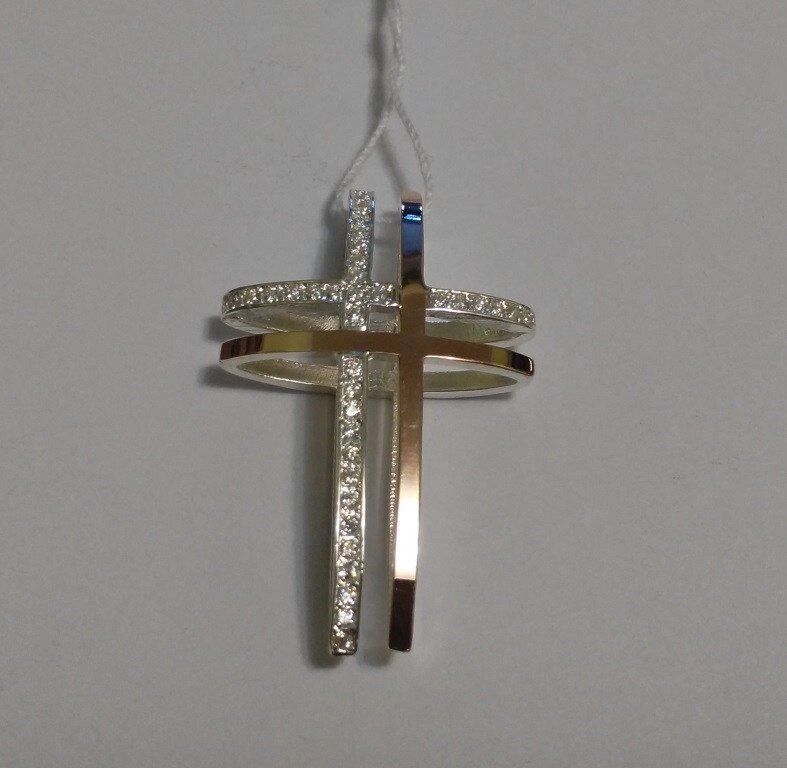 Оригінальний срібний хрест з золотом і цирконієм З'єднання від компанії Silver Sea - фото 1