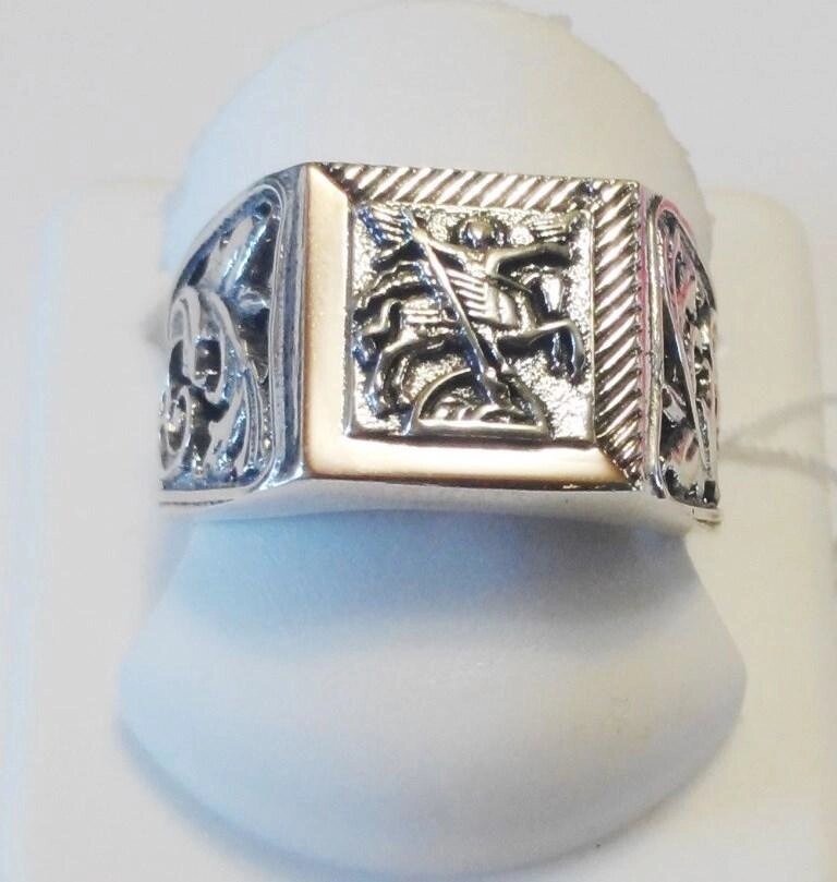Перстень чоловічий зі срібла і золота Георгій Побідоносець від компанії Silver Sea - фото 1