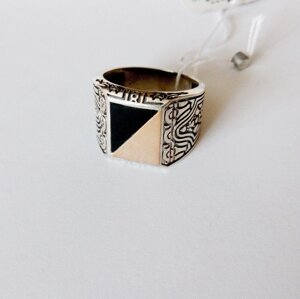 Перстень зі срібла з золотом і обсидіаном Ріккі