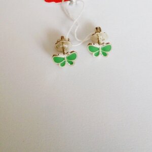 Сережки дитячі із зеленою емаллю Метелики 14