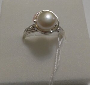 Кільце з перлами і циркону з срібла і золота Бусинка, 18 розмір