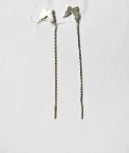 Срібні сережки-протягання з ланцюжком і метеликом родованим в Київській області от компании Silver Sea