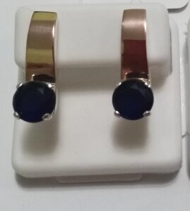 Сережки Оріон зі срібла і золота з синім сапфіром