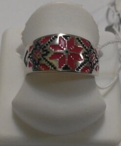 Срібний перстень з червоною емаллю Вишиванка