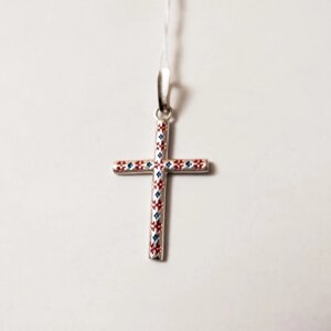 Срібний хрест з червоною та синьою емаллю Вишиванка