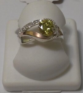 Кільце срібне з золотом і жовтим каменем Венера в Київській області от компании Silver Sea