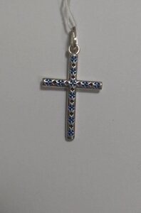 Хрест зі срібла Вишиванка з синьою емаллю