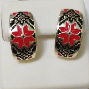 Сережки Вишиванка срібні з червоною емаллю в Київській області от компании Silver Sea