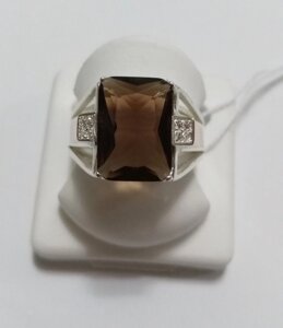 Перстень-кільце Авангард зі срібла з коричневим каменем і золотом