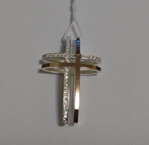 Оригінальний срібний хрест з золотом і цирконієм З'єднання
