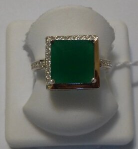 Срібний перстень з золотом і зеленим каменем Квадро