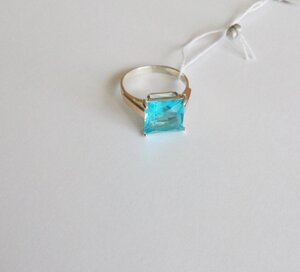 Срібний перстень з золотом і блакитним каменем Бриз в Київській області от компании Silver Sea