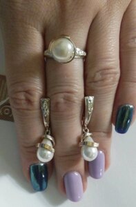 Срібний комплект з золотом і перлами Бусинка