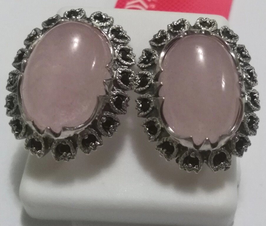 Сережки Марсель зі срібла з рожевим кварцом від компанії Silver Sea - фото 1