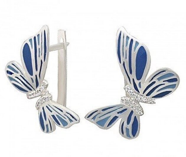 Сережки срібні і емалі Метелики від компанії Silver Sea - фото 1