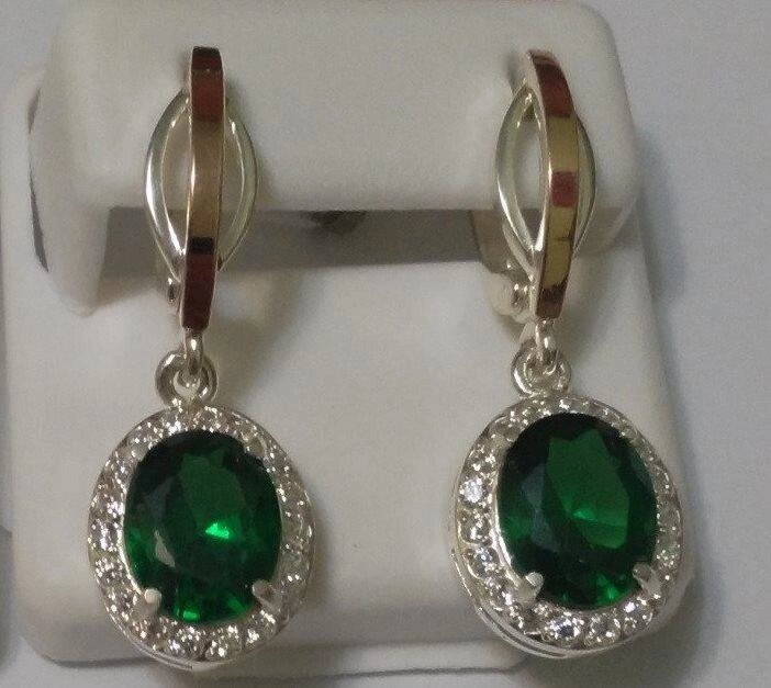 Сережки срібні із зеленим каменем Мірат від компанії Silver Sea - фото 1