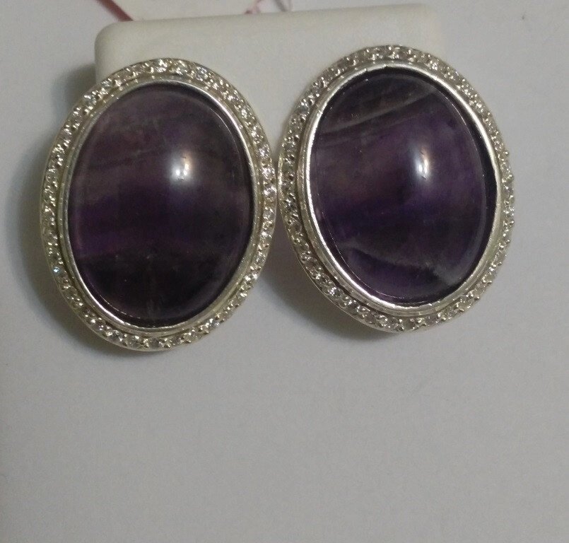 Сережки срібні з фіолетовим аметистом Глорія від компанії Silver Sea - фото 1