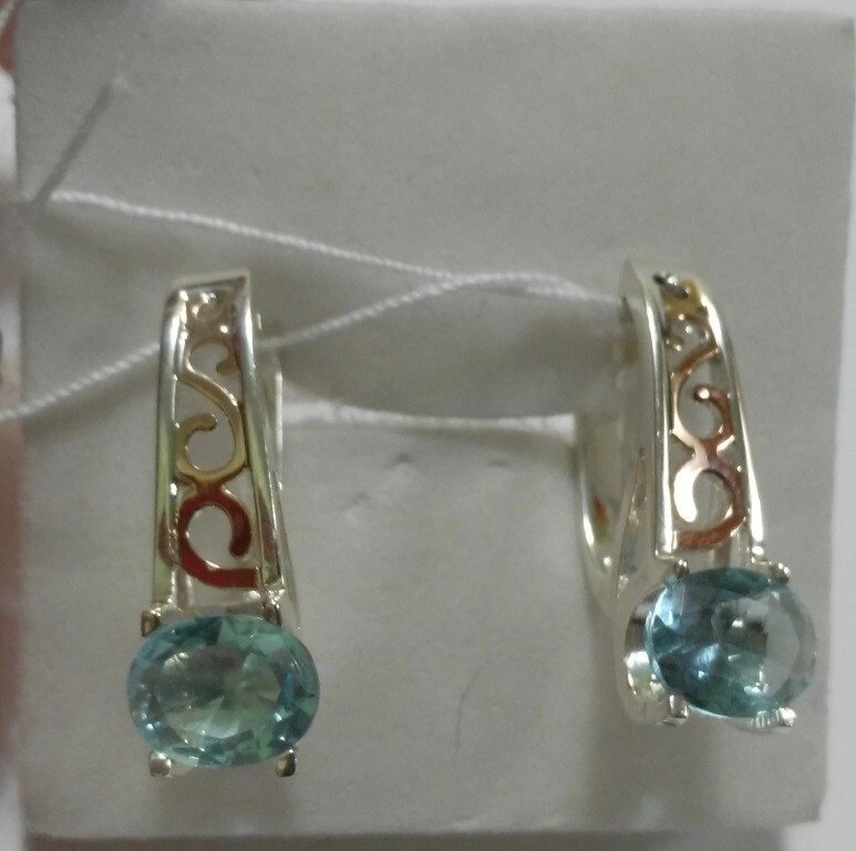 Сережки срібні з золотом і блакитним каменем Вернісаж від компанії Silver Sea - фото 1