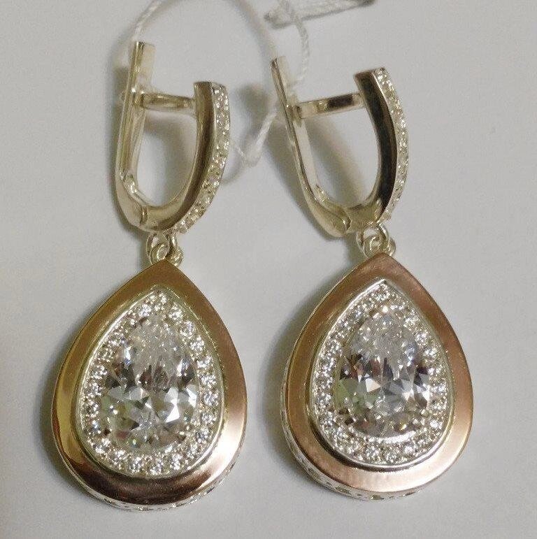 Сережки срібні з золотом і цирконієм Констанція від компанії Silver Sea - фото 1