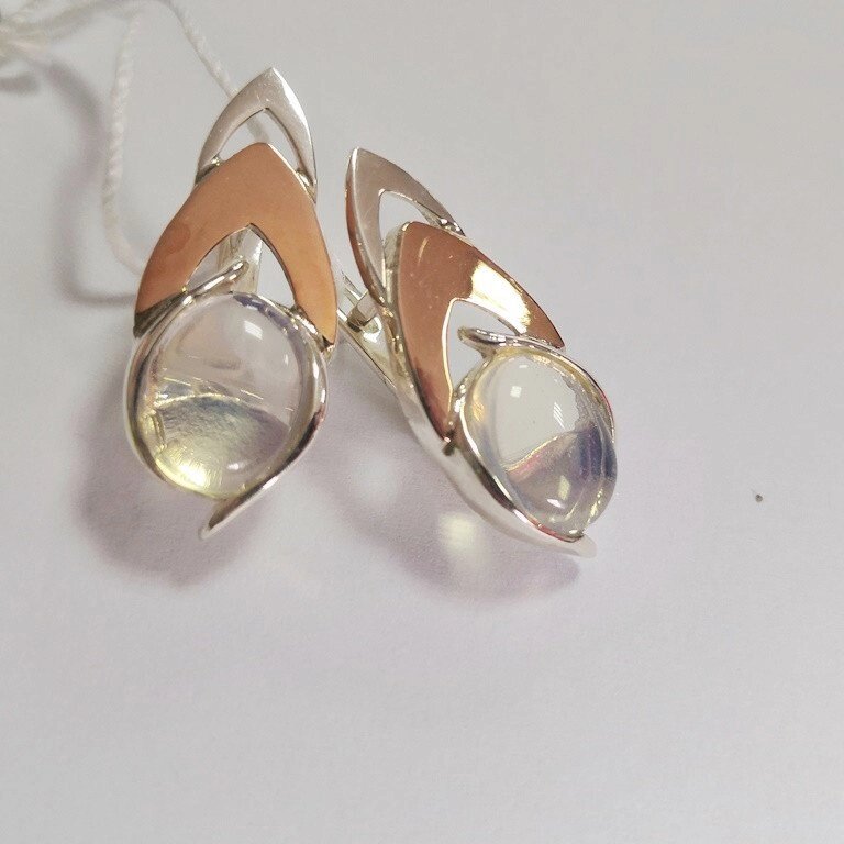 Сережки срібні з золотом та місячним каменем Болеро від компанії Silver Sea - фото 1