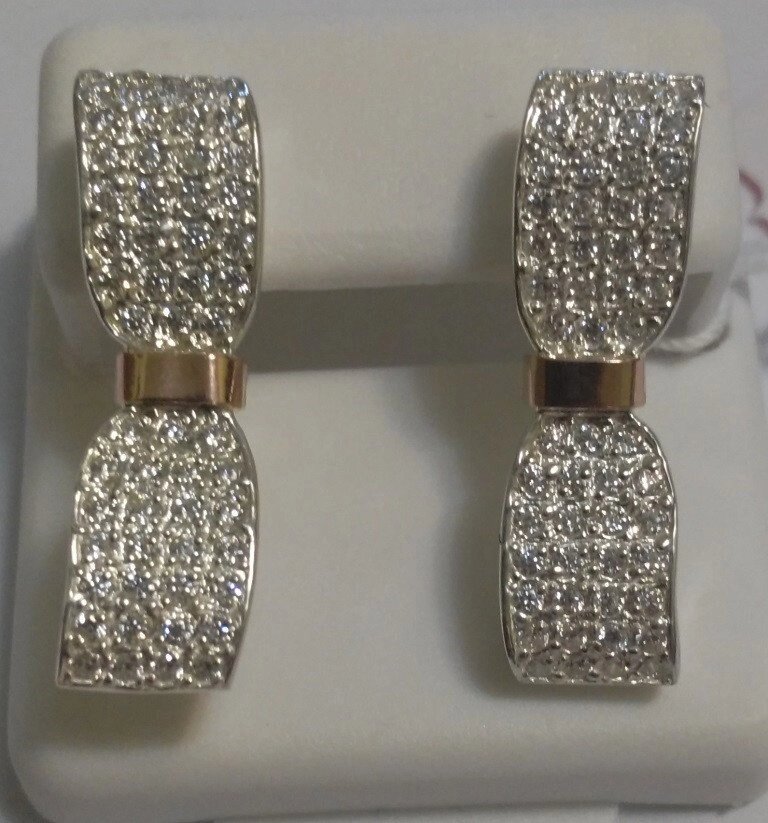 Сережки зі срібла та золота з білим цирконієм Вегас від компанії Silver Sea - фото 1