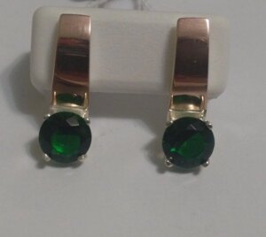 Сережки зі срібла та золота з зеленим цирконом Оріон