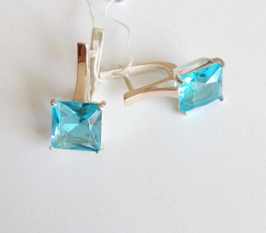 Срібні сережки з золотом і блакитним каменем Бриз від компанії Silver Sea - фото 1