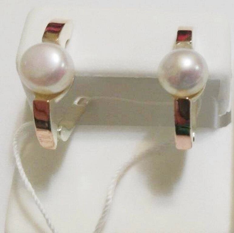 Срібні сережки з золотом і перлами Шабо від компанії Silver Sea - фото 1