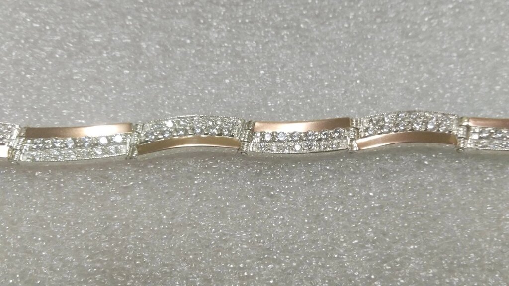 Срібний браслет з цирконами та золотом Лазур, 19,5 см від компанії Silver Sea - фото 1