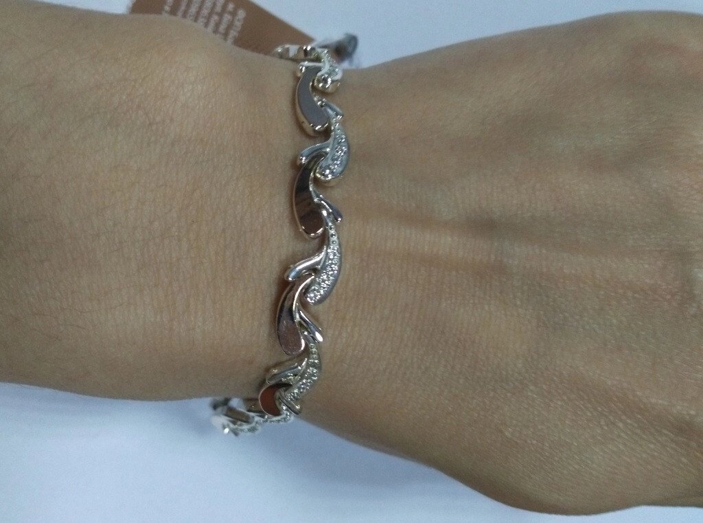 Срібний браслет з золотом і цирконієм для жінок Камелія від компанії Silver Sea - фото 1