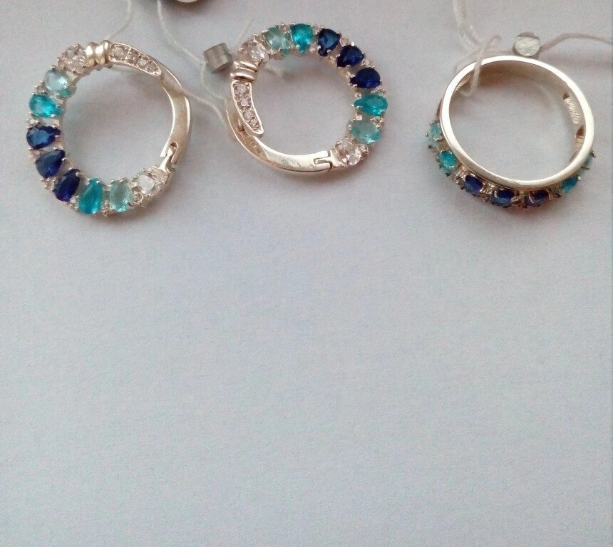 Срібний комплект кольцо сережки Мозаїка від компанії Silver Sea - фото 1