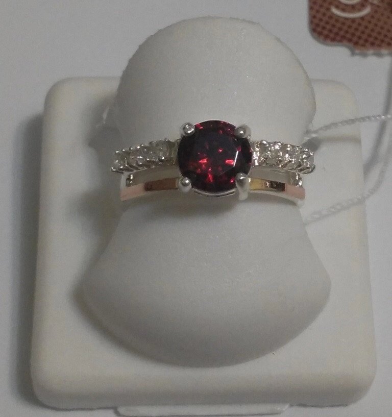 Срібний перстень з червоним цирконієм і золотом Сіяна, 16,5 розмір від компанії Silver Sea - фото 1