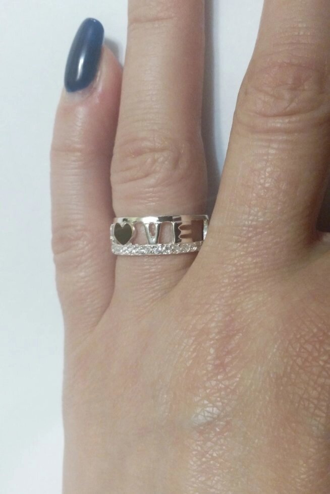 Срібний перстень з цирконом LOVE, 17 розмір від компанії Silver Sea - фото 1