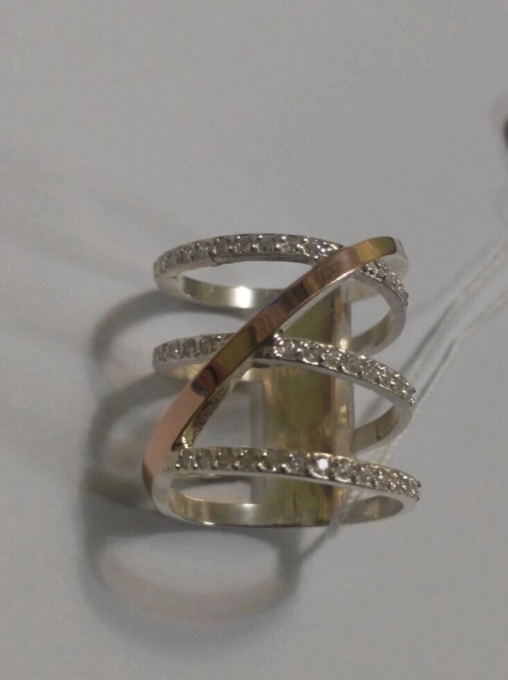 Срібний перстень з циркону і золотом Ніколь, 17 розмір від компанії Silver Sea - фото 1