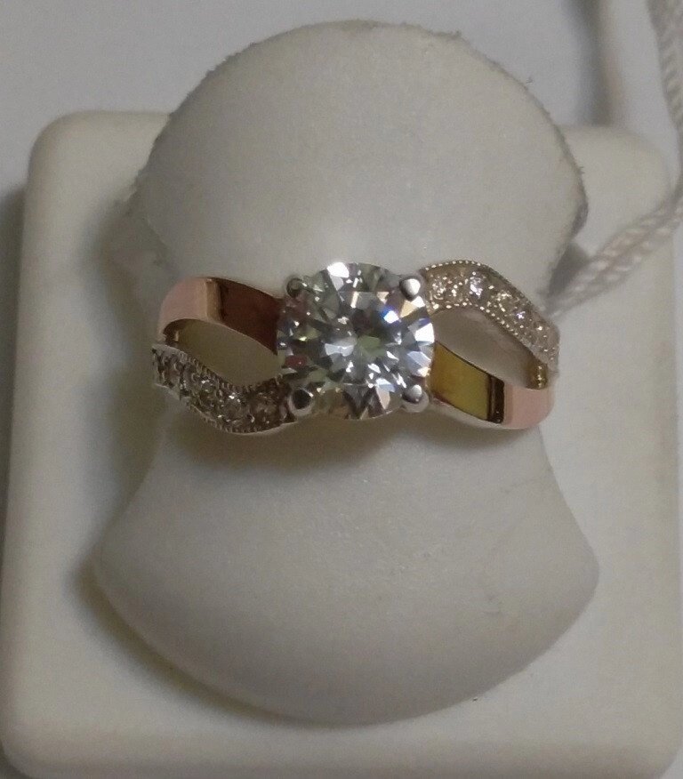 Срібний перстень з циркону і золотом Парі, 17,5 розмір від компанії Silver Sea - фото 1