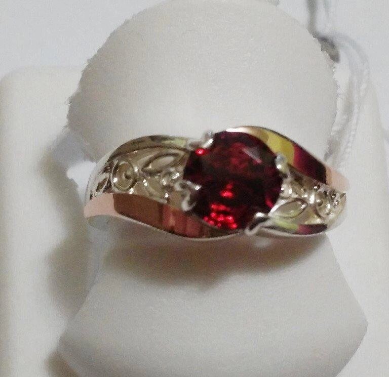 Срібний перстень з золотом і червоним цирконієм Рубін від компанії Silver Sea - фото 1