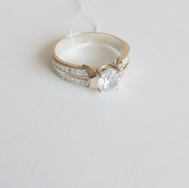 Срібний перстень з золотом і цирконієм Берта від компанії Silver Sea - фото 1