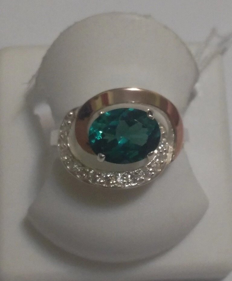 Срібний перстень з золотом і зеленим кварцом Летісія від компанії Silver Sea - фото 1