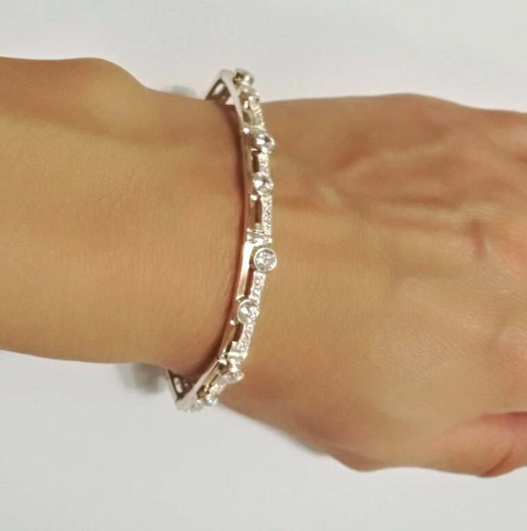 Жіночий срібний браслет з золотими напайками і білим цирконієм МІРАННА від компанії Silver Sea - фото 1